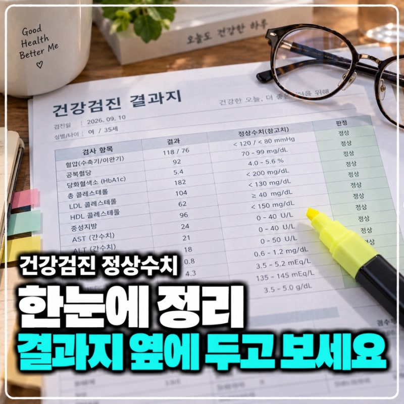 건강검진 정상수치 한눈에 정리, 혈당·콜레스테롤·간·요산·혈압 기준표