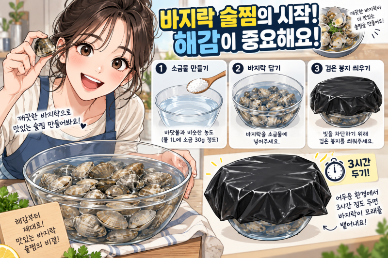 바지락 술찜 해감 실패 없는 바닷물 농도 소금물 비율