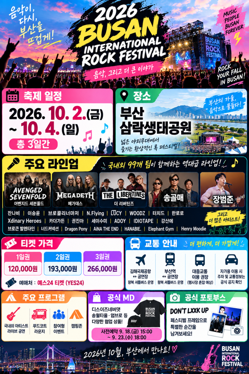 2026 부산국제록페스티벌 라인업 공개! 일정·티켓·교통 한눈에