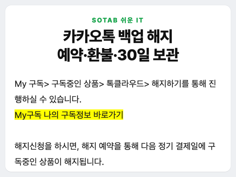 카카오톡 백업 해지 방법, 결제한 곳에서만 되고 데이터는 30일 보관