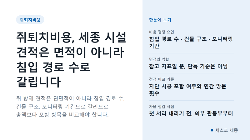 쥐퇴치비용, 세종 시설 견적은 면적이 아니라 침입 경로 수로 갈립니다