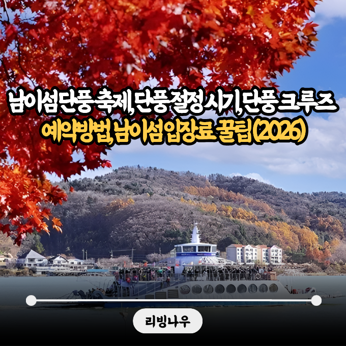 남이섬 단풍 축제, 단풍 절정 시기, 단풍 크루즈 예약방법, 남이섬 입장료 꿀팁 (2026)
