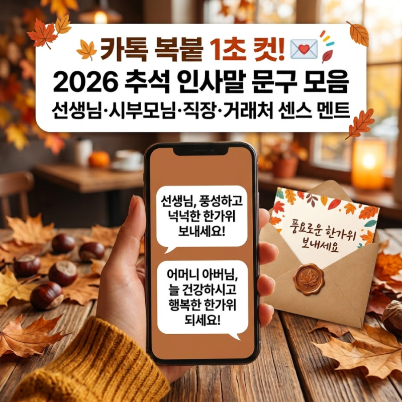 카톡 복붙 1초 컷! 2026 추석 인사말 문구 모음 (어린이집 선생님·시부모님·직장 상사·거래....