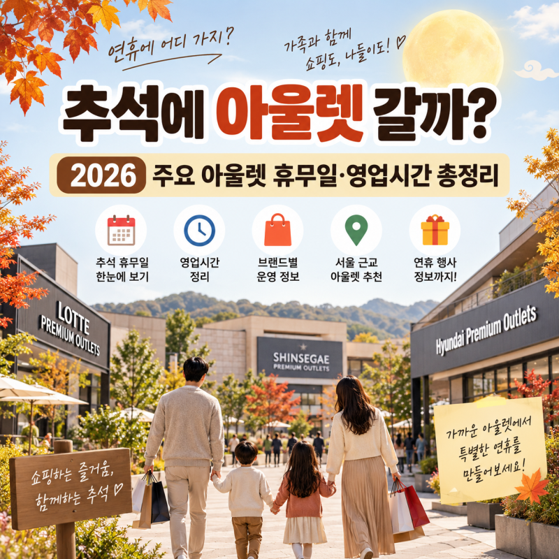 추석에 아울렛 갈까? - 2026 주요 아울렛 휴무일·영업시간 총정리