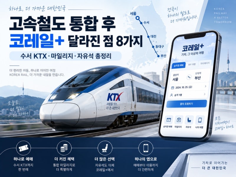 고속철도 통합 후 코레일+ 달라진 점 8가지｜수서 KTX·마일리지·자유석 총정리
