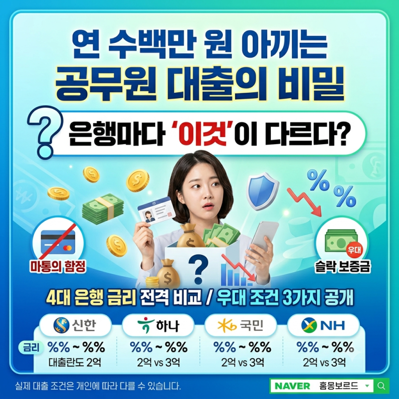 공무원 대출 금리 비교 "주거래 은행이라고 무조건 제일 쌀까?" 1금융권 4대 은행 한도 팁