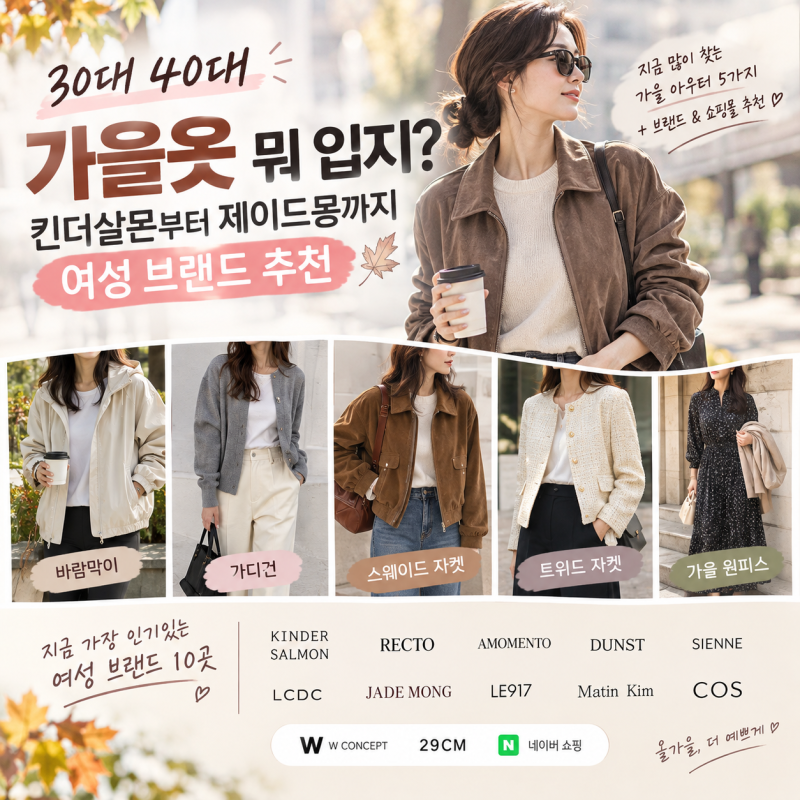 30대 40대 가을옷 뭐 입지? 킨더살몬부터 제이드몽까지 여성 브랜드 추천