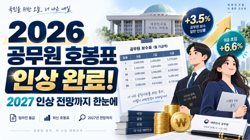 2026년 공무원 호봉표 총정리! 인상된 월급·연봉부터 2027년 추가 인상까지