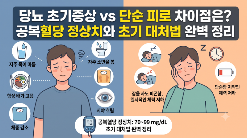 당뇨 초기증상 vs 단순 피로 차이점은? 공복혈당 정상치와 초기 대처법 완벽 정리