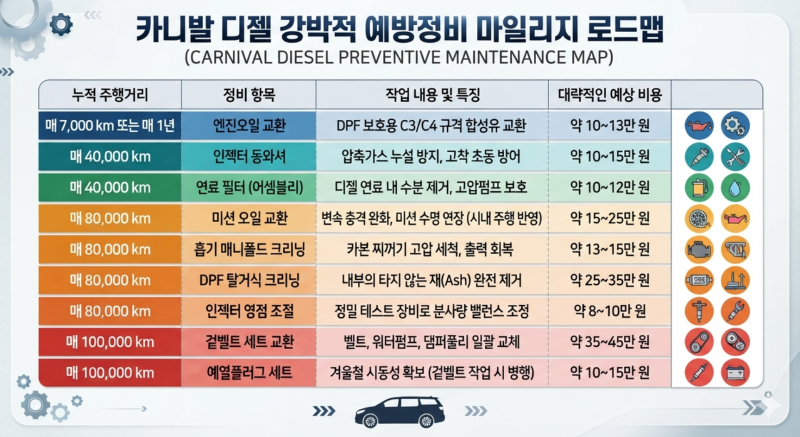 디젤차 예정정비 스케쥴표, 수백만원을 절약할 수 있는 정비방법