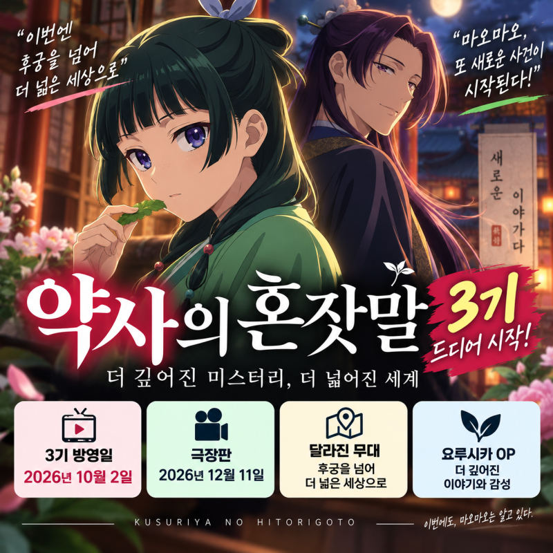 약사의 혼잣말 3기 언제 시작할까? 방영일·줄거리·극장판까지 총정리