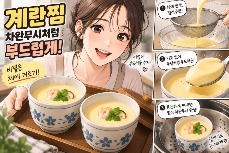 계란찜 일식 차완무시처럼 기포 없이 푸딩 부드러운 체에 거르기 비법 5가지
