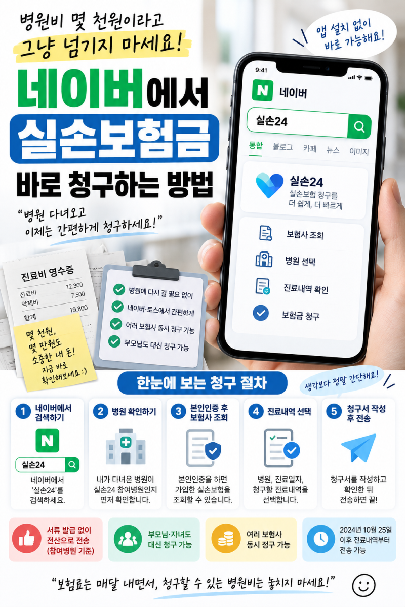네이버에서 실손보험금 바로 청구하는 방법, 병원비 몇 천원이라고 그냥 넘기지 마세요
