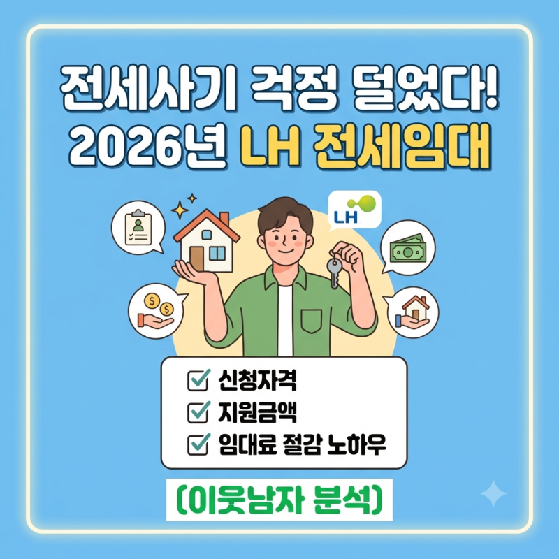 [청약공고] 전세사기 걱정 덜었다! 2026년 LH 전세임대 신청자격·지원금액·임대료 절감 노하....