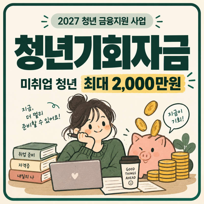 2027 ‘청년기회자금’ 최대 2천만원, 취업·창업 준비 중이라면 신청 대상·조건·방법 꼭 확....