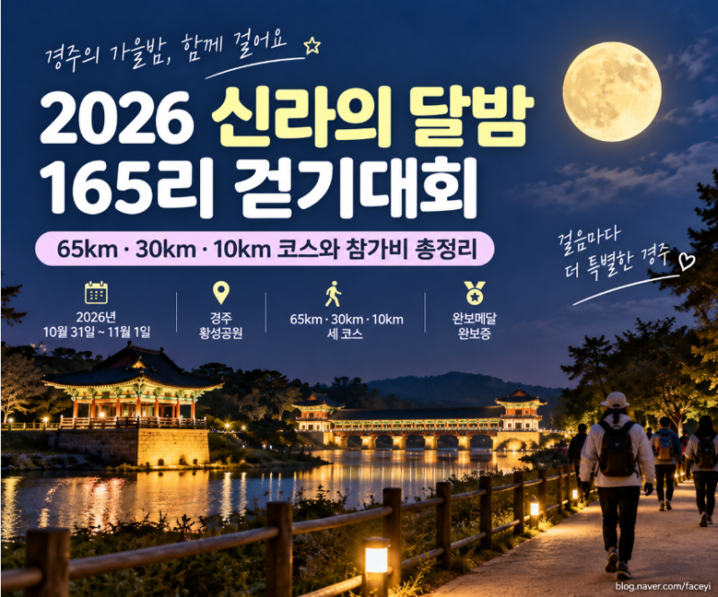 2026 신라의 달밤 165리 걷기대회 총정리, 65km·30km·10km 코스와 참가비