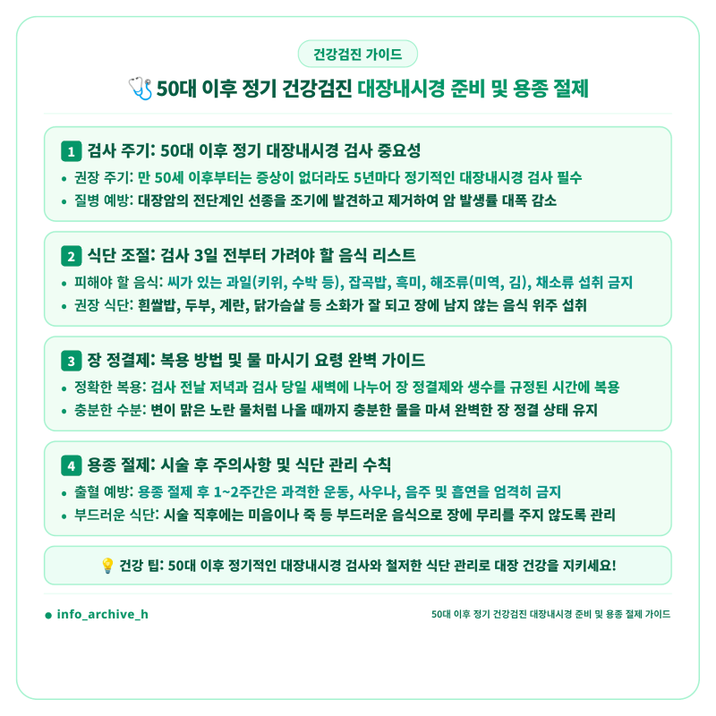 50대 정기 건강검진 필수 코스, 대장내시경 준비부터 회복까지 어떻게 해야 할까? (장 세정 과....
