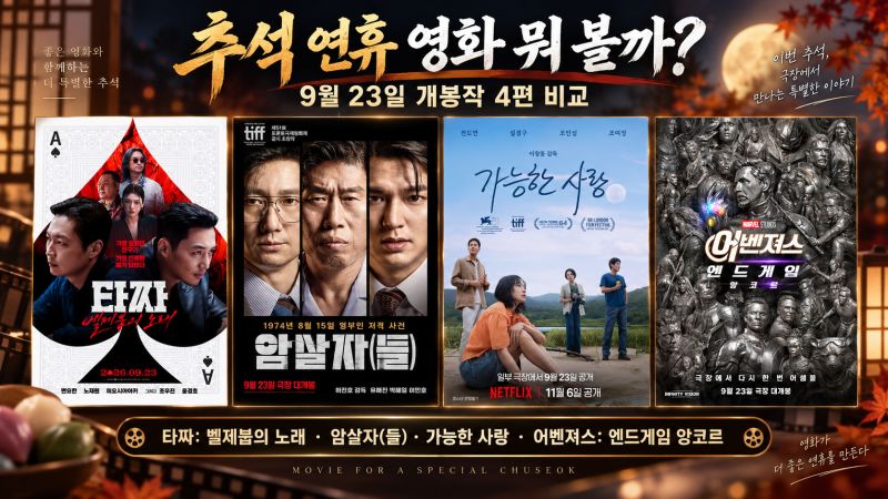 2026 추석 연휴 영화 뭐 볼까? 타짜·암살자(들)·가능한 사랑·어벤져스 엔드게임 앙코르 비교