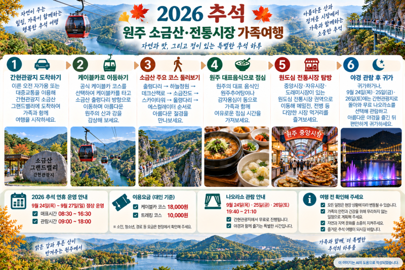 추석 원주 가볼만한곳｜소금산·전통시장 함께 즐기는 하루 코스
