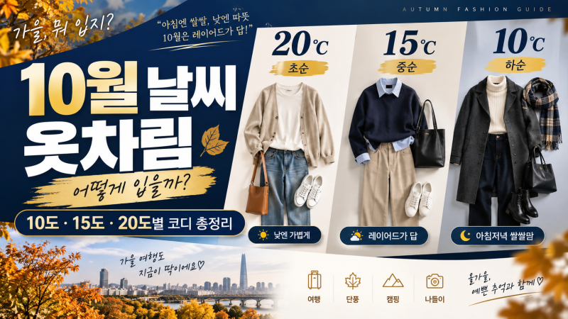 10월 날씨 옷차림 어떻게 입을까? 10도·15도·20도별 코디 총정리