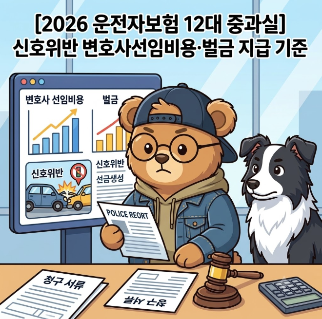 [2026 운전자보험 12대 중과실] 신호위반 변호사선임비용·벌금 3,000만 원 지급 기준