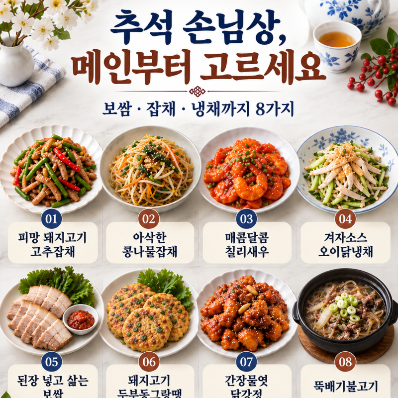추석 손님상, 메인부터 고르세요 — 보쌈·잡채·냉채까지 8가지