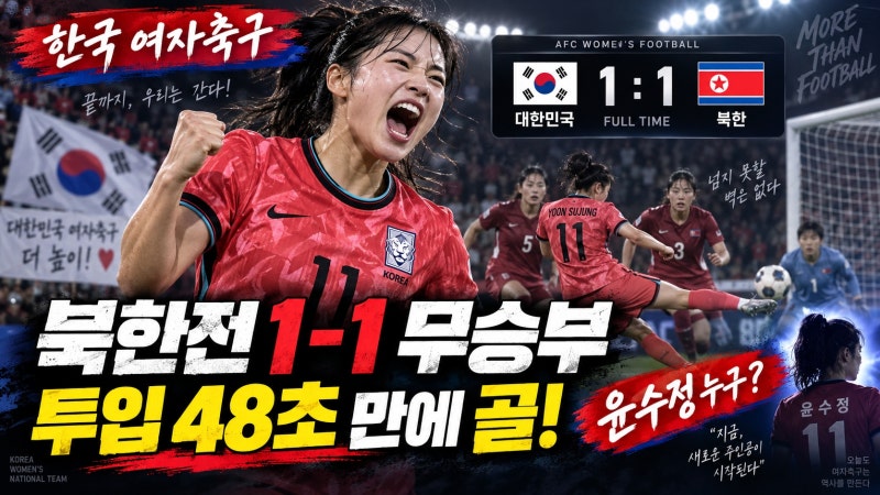 한국 여자축구 북한전 1대1 무승부…교체 투입 48초 만에 골 넣은 윤수정 누구?