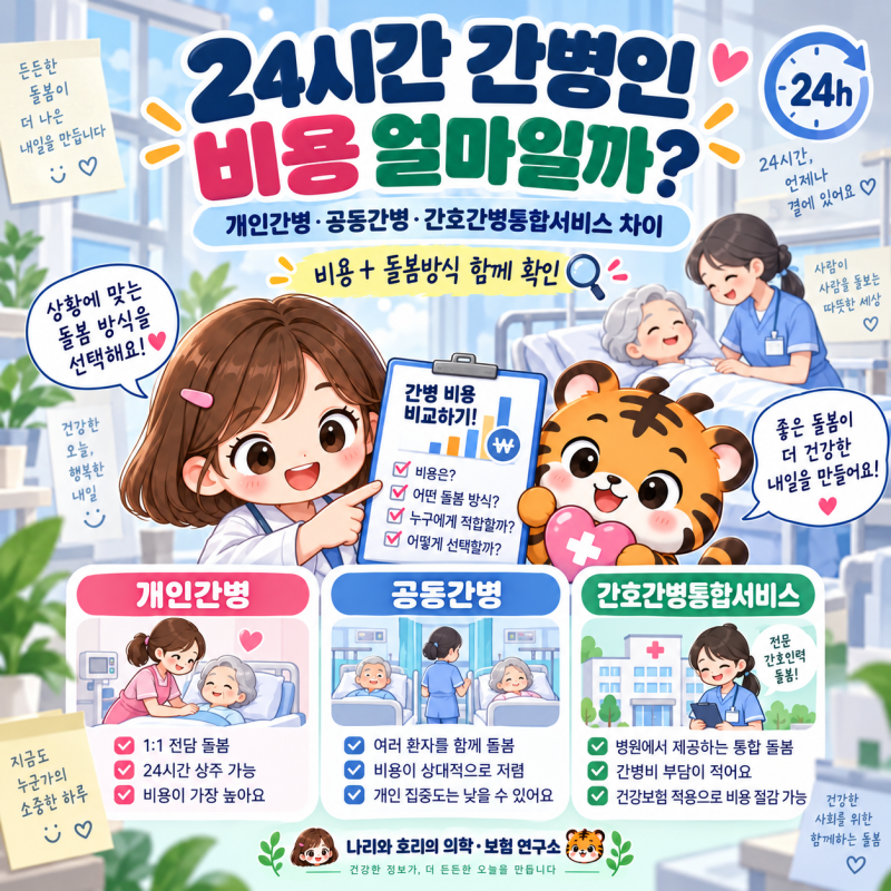 24시간 간병인 비용 얼마일까?｜개인간병·공동간병·간호간병통합서비스 차이