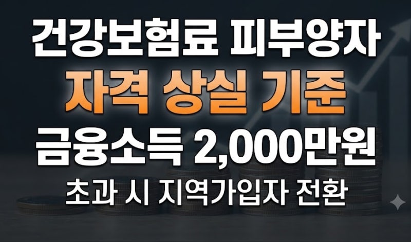 건강보험료 피부양자 자격 상실 조건: 연간 금융소득 2000만원 초과 시 지역가입자 전환 기준