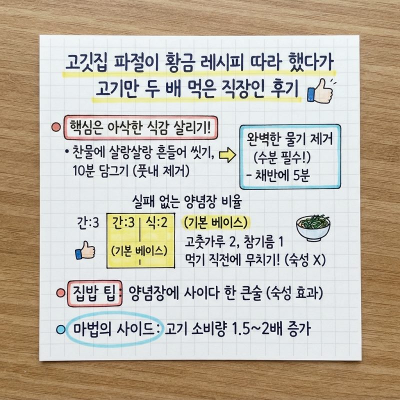 고깃집 파절이 황금 레시피 따라 했다가 고기만 두 배 먹은 직장인 후기