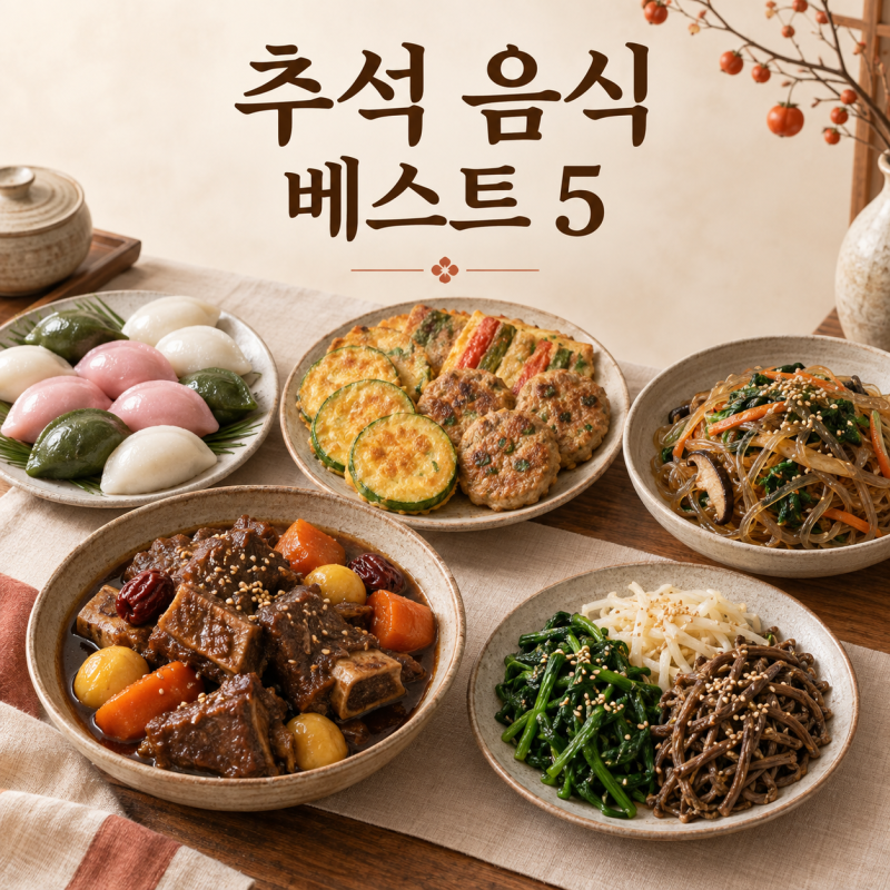 추석 음식 베스트 5, 가족이 함께 즐기는 명절 상차림
