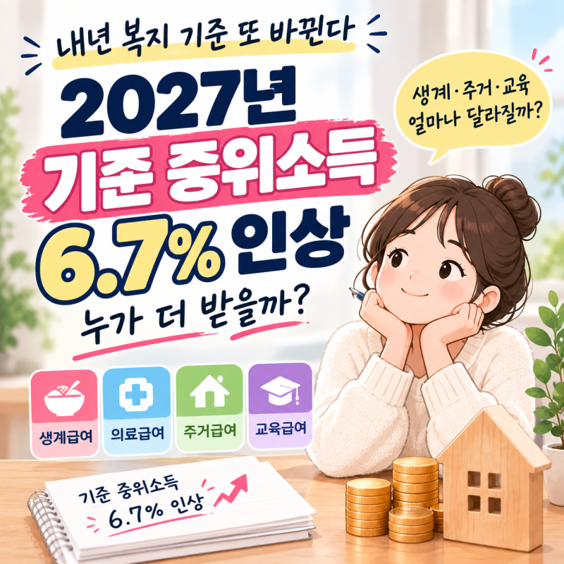 “내년 복지 기준 또 바뀐다” 2027년 기준 중위소득 6.7% 인상, 누가 더 받을까?