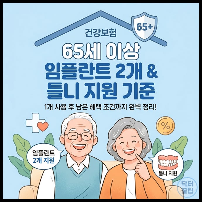 65세 이상 임플란트 2개 건강보험 및 틀니 지원 기준과 1개 사용 후 남은 혜택 적용 조건