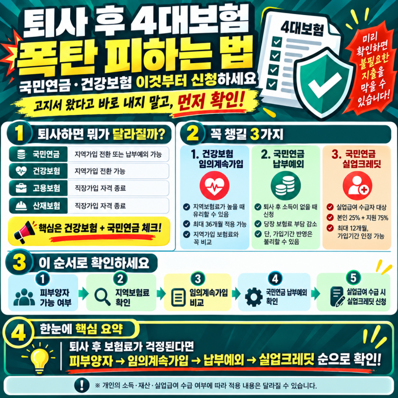 퇴사했다고 보험료 그냥 내지 마세요! 국민연금·건강보험 ‘이것’부터 신청하세요