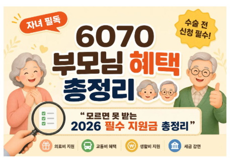 60~70대 부모님 혜택 총정리: 정부지원금·의료비 체크리스트(최신버전)