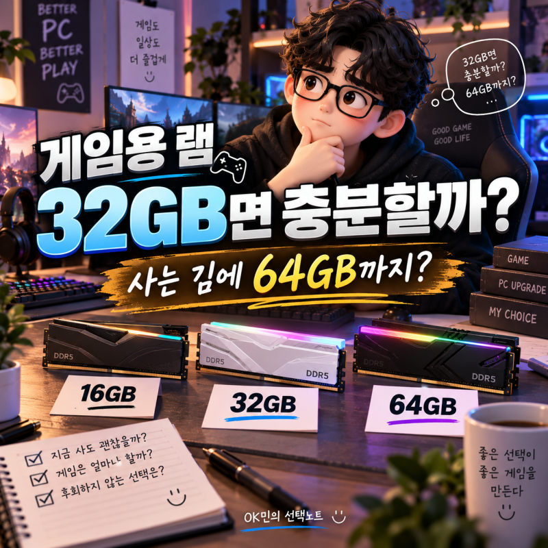 램 32GB면 충분하다는데 64GB가 자꾸 눈에 밟힌다… 게임용 PC 어디까지 갈까?