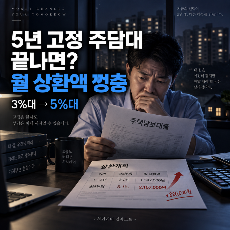 5년 고정 주담대 끝나면? 3%대 금리가 5%대로 바뀔 때 월 상환액 계산