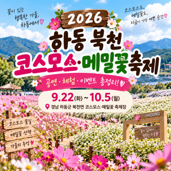 2026 하동 북천 코스모스 메밀꽃축제 일정 입장료 공연 체험 총정리