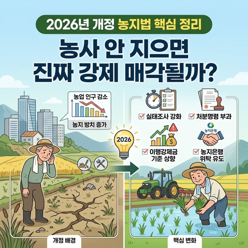 농사 안 지으면 진짜 강제 매각될까? 2026년 개정 농지법 핵심 정리
