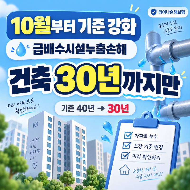 급배수시설누출손해 10월부터 건축년도 30년까지로 변경(라이나손해)