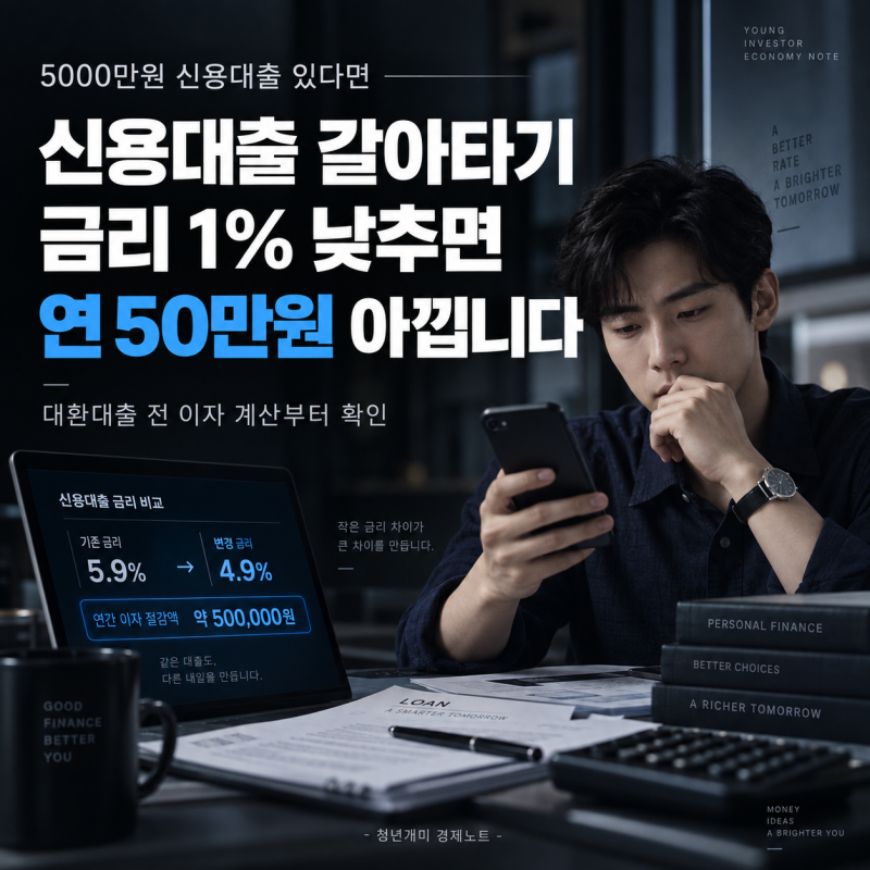 "신용대출 갈아타기 금리 1% 낮추면 50만원" 5000만원 대환대출 이자 계산