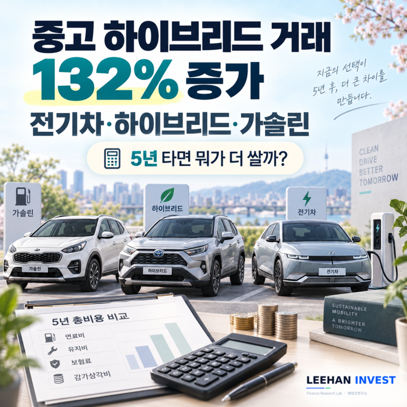 중고 하이브리드 거래 132% 증가…전기차·하이브리드·가솔린, 5년 타면 뭐가 쌀까?