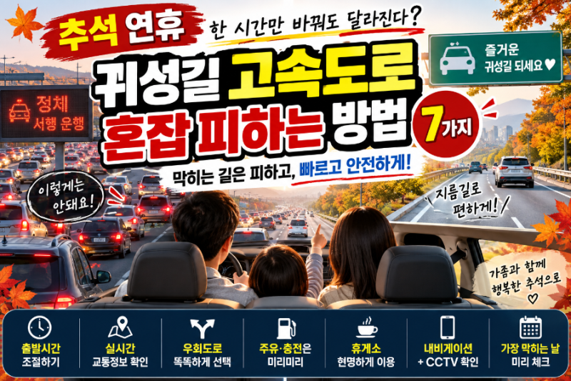 「“한 시간만 바꿔도 달라진다?” 추석 귀성길 고속도로 정체 피하는 7가지 방법」