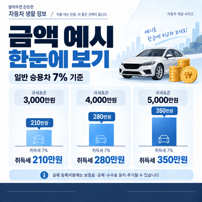 자동차 취등록세 계산하는 방법, 차값 3천만원이면 얼마일까?