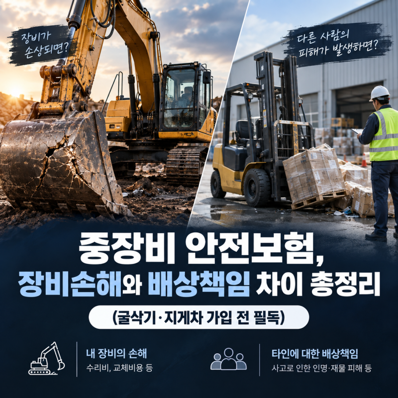 중장비 안전보험, 장비손해와 배상책임 차이 총정리 (굴삭기·지게차 보험 가입 전 필독)