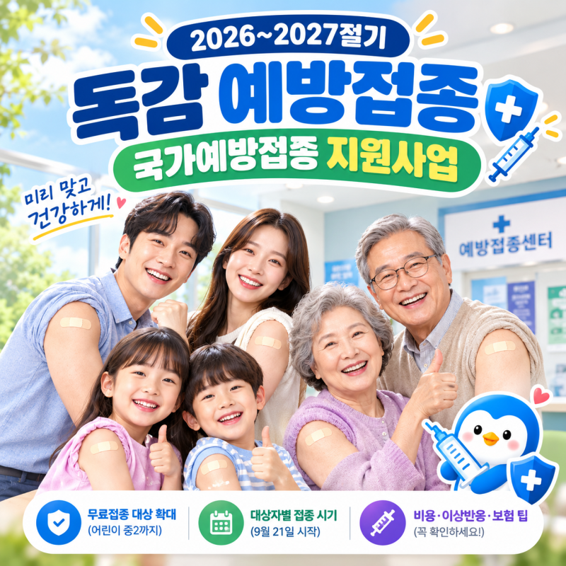 2026 독감 예방접종 중2까지 무료 대상·연령별 접종 시기·비용 및 이상반응 대처법 정리