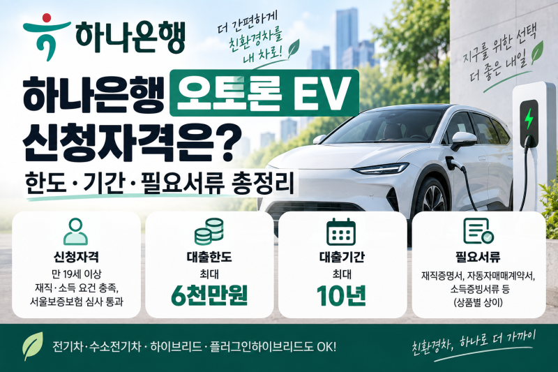 하나은행 전기차 대출 오토론 EV 신청자격은?(한도·기간·필요서류 총정리)