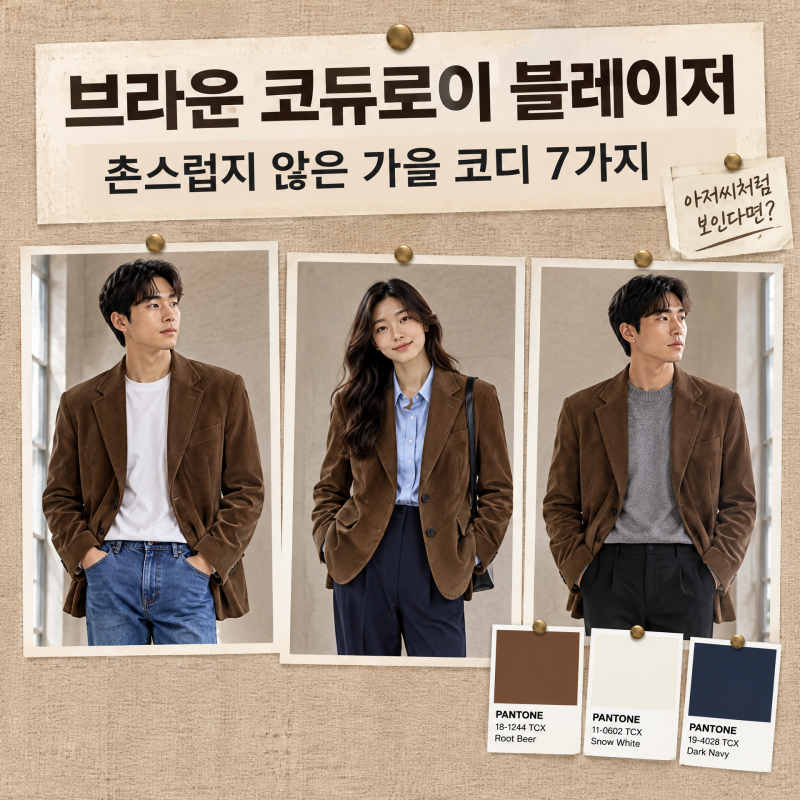 브라운 코듀로이 블레이저(자켓)가 아저씨처럼 보인다면? 깔끔한 가을 코디 7가지