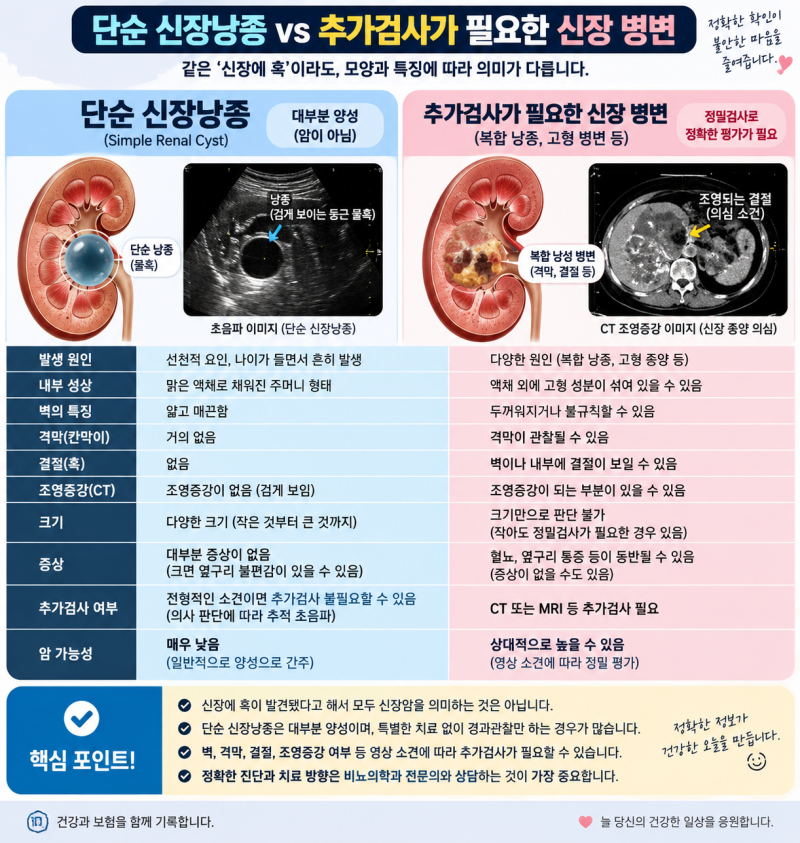 건강검진에서 신장에 혹이 발견됐습니다. 단순 신장낭종과 신장암은 어떻게 구분할까요?