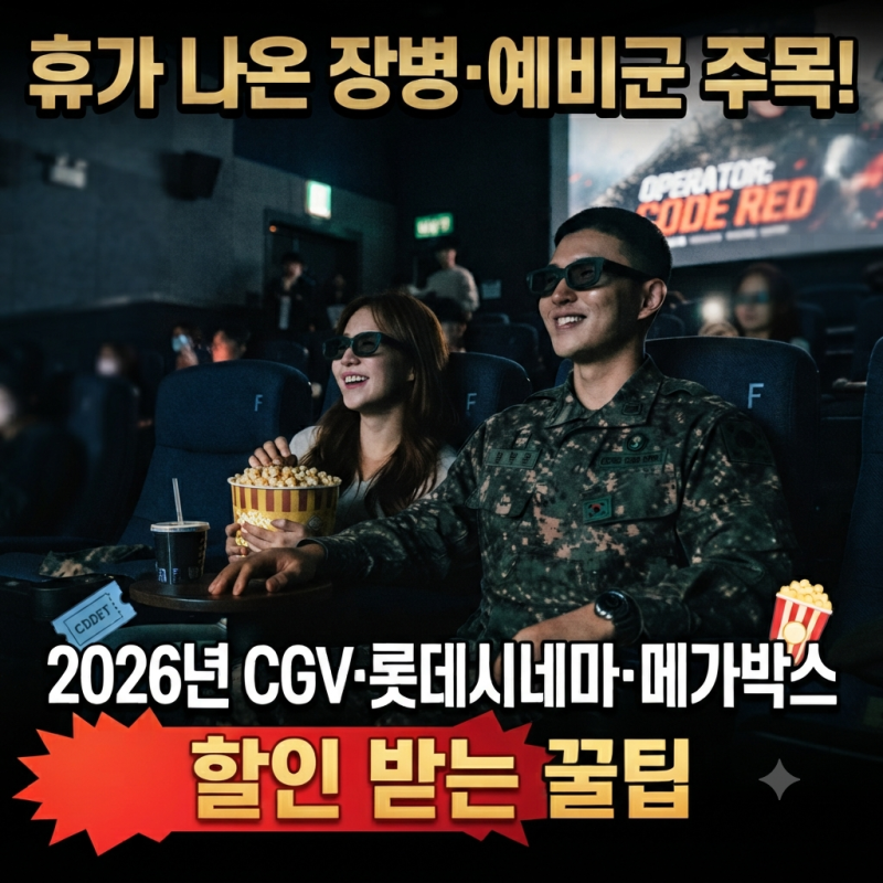 휴가 나온 장병·예비군 주목! 2026년 CGV·롯데시네마·메가박스 반값 수준 할인 받는 꿀팁